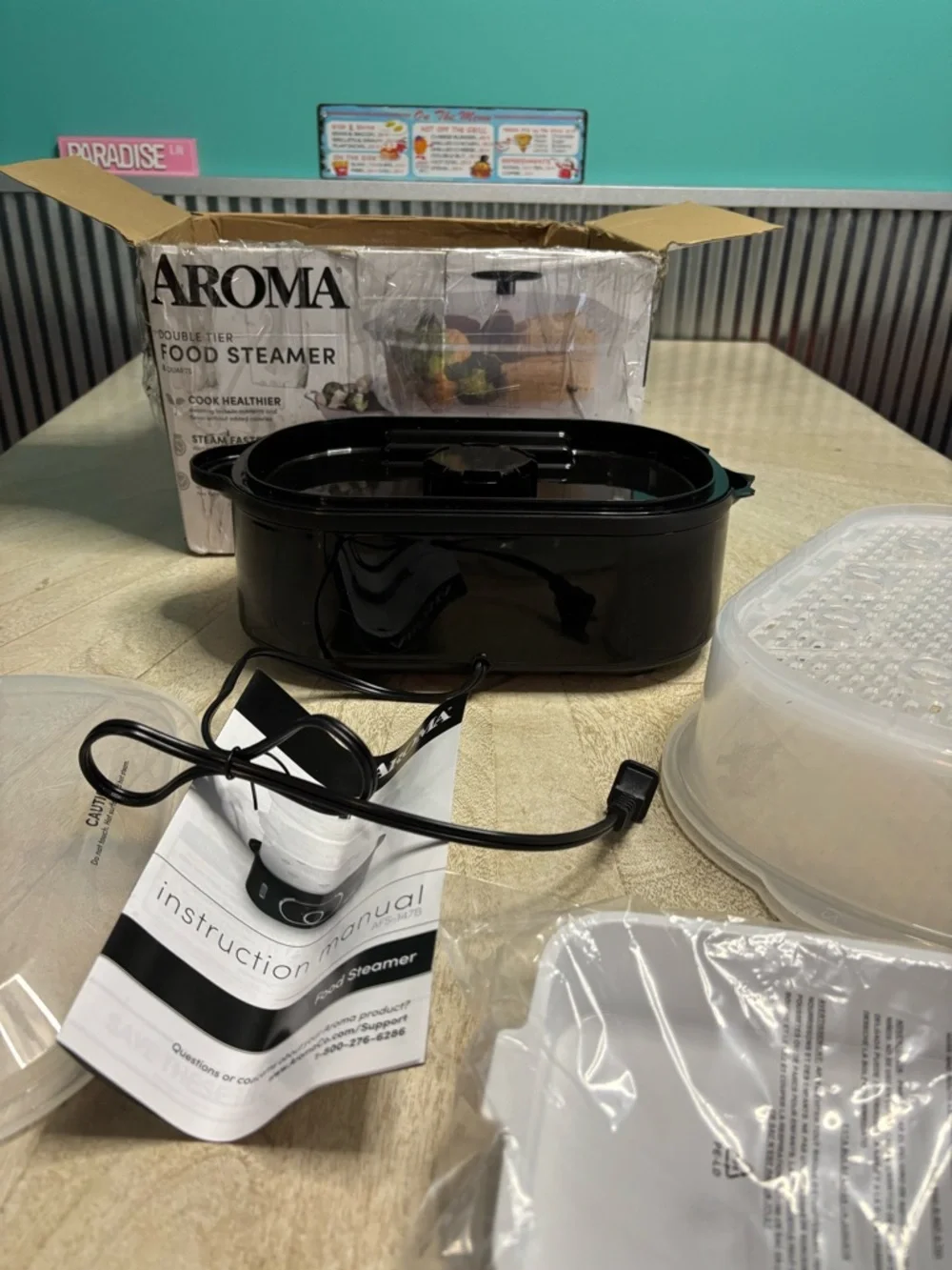 Aroma Double-Tier Food Steamer - Black/Clear